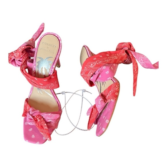 DANNIJO X GB Ankle Wrap Pink Bandana Colorblock Bow Sandals 8 Tropical Vacay - Picture 13 of 15